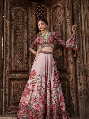 Floral Embroidered Pink Lehenga